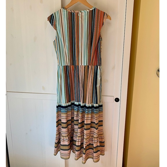 Donna Morgan Striped Tie Waist Flounce Hem Dress - Picture 5 of 11